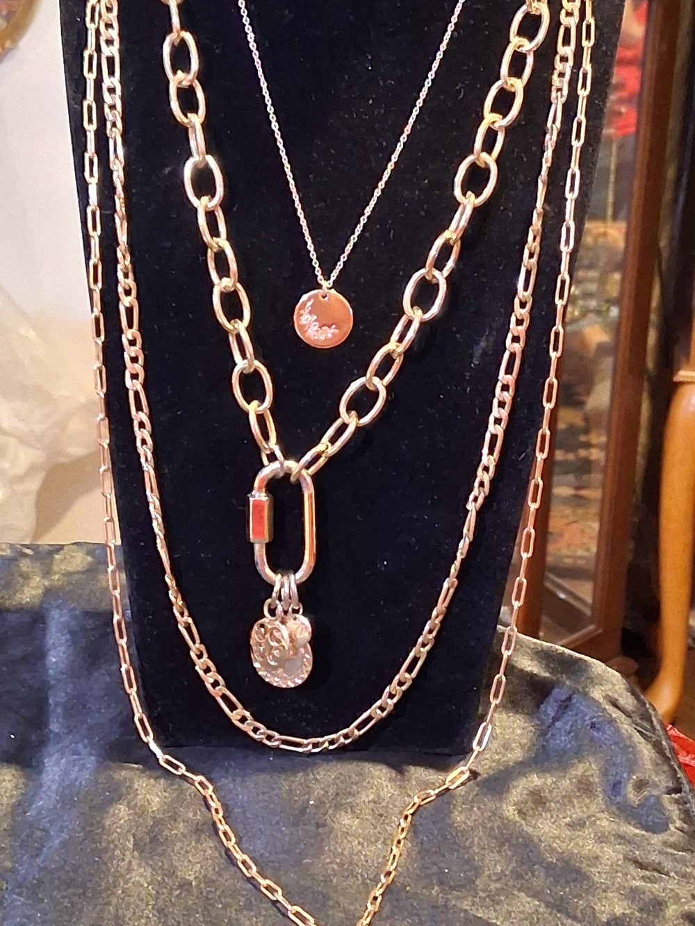 Boho Gold Multi-Strand Layered Paperclip Chain Necklace Carabiner Charm Lot